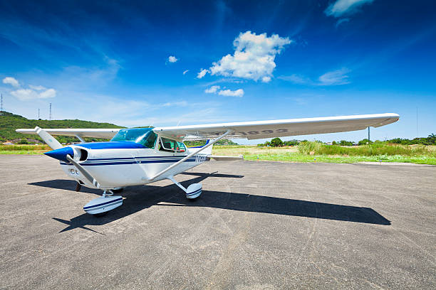 Carupano, Venezuela - September 18, 2011: Cesna 182 parked at the local airfield. Brand new like aircraft due to high level of conservation and maitenance despite the number of years of these popular airplanes.